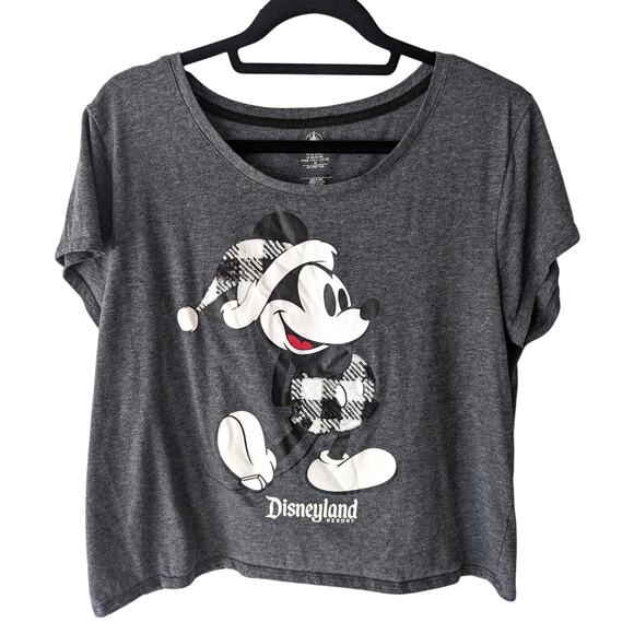 Disneyland Womens Mickey Mouse Sequin Crop Tee TShirt Size XXL Gray Disney Rare - Picture 1 of 7